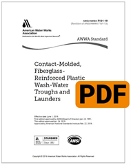 AWWA F101-19 Contact-Molded, Fiberglass- Reinforced Plastic Wash-Water Troughs and Launders (PDF)